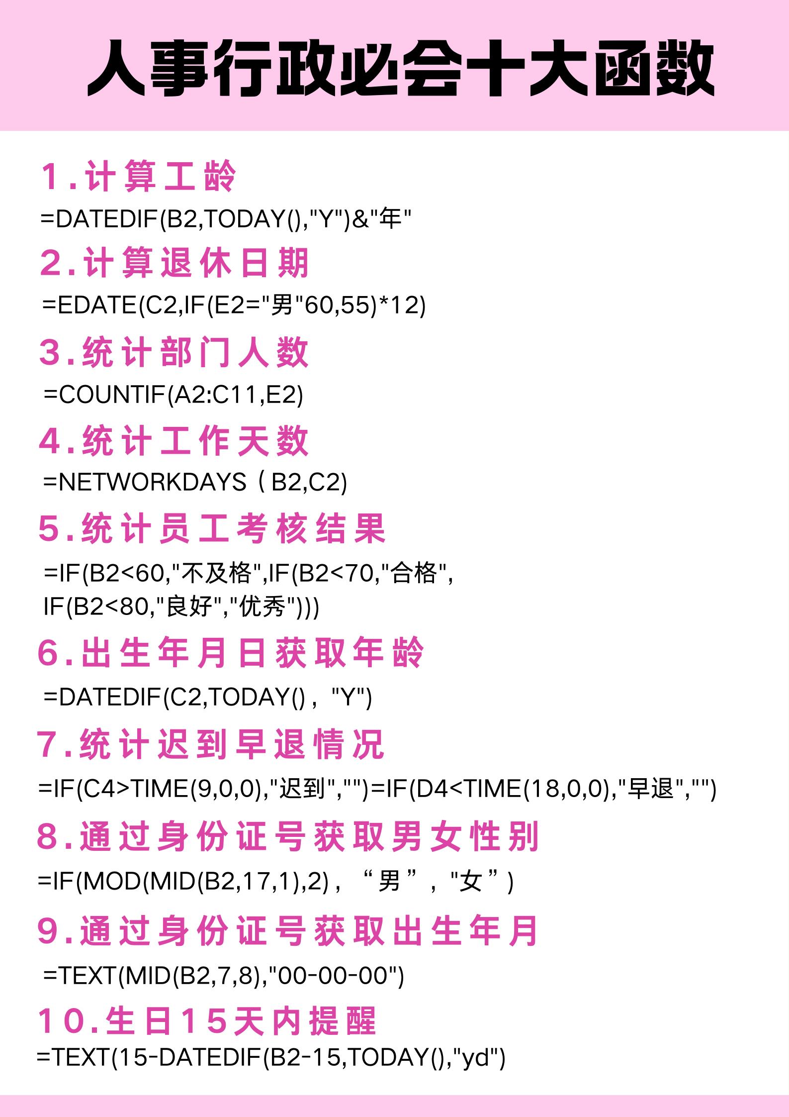 excel十大必背公式(excel必背50个常用函数)