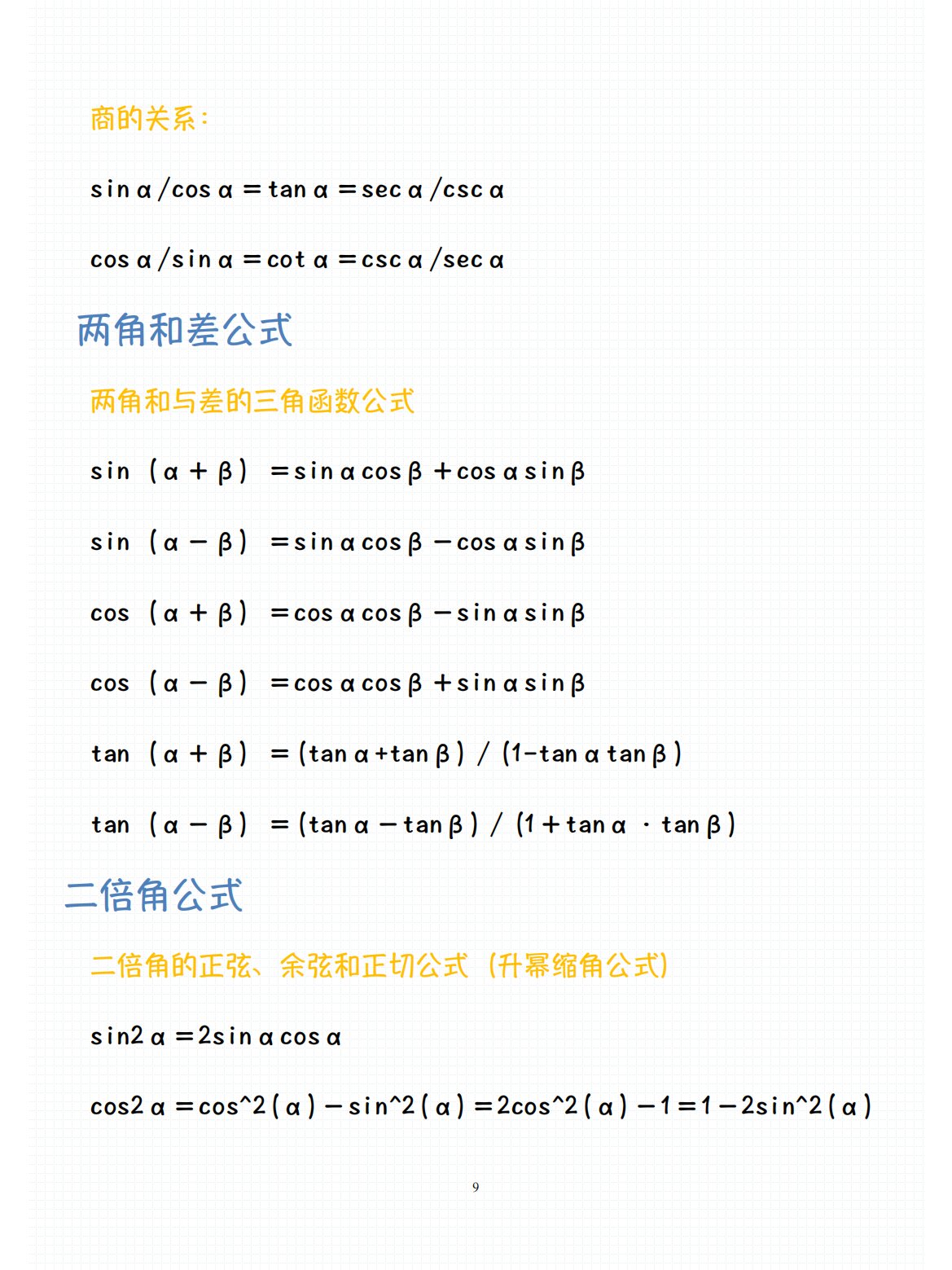 高中数学公式大全(完整版)(高中数学256个秒杀公式大全) 高中数学公式大全(完整版)(高中数学256个秒杀公式大全)