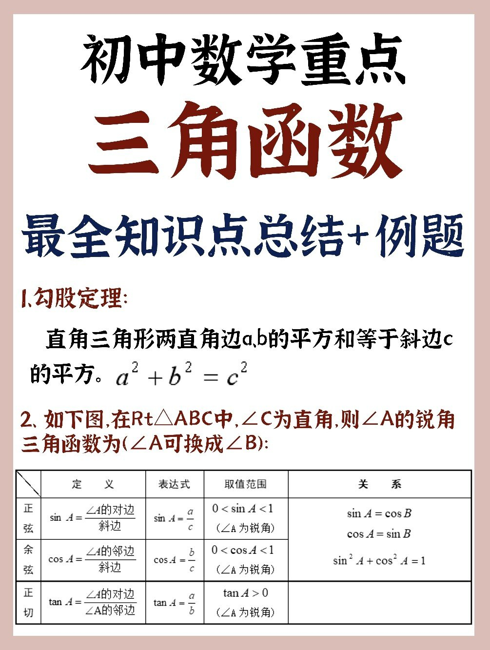 三角函数知识点(三角函数知识点大全) 三角函数知识点(三角函数知识点大全)
